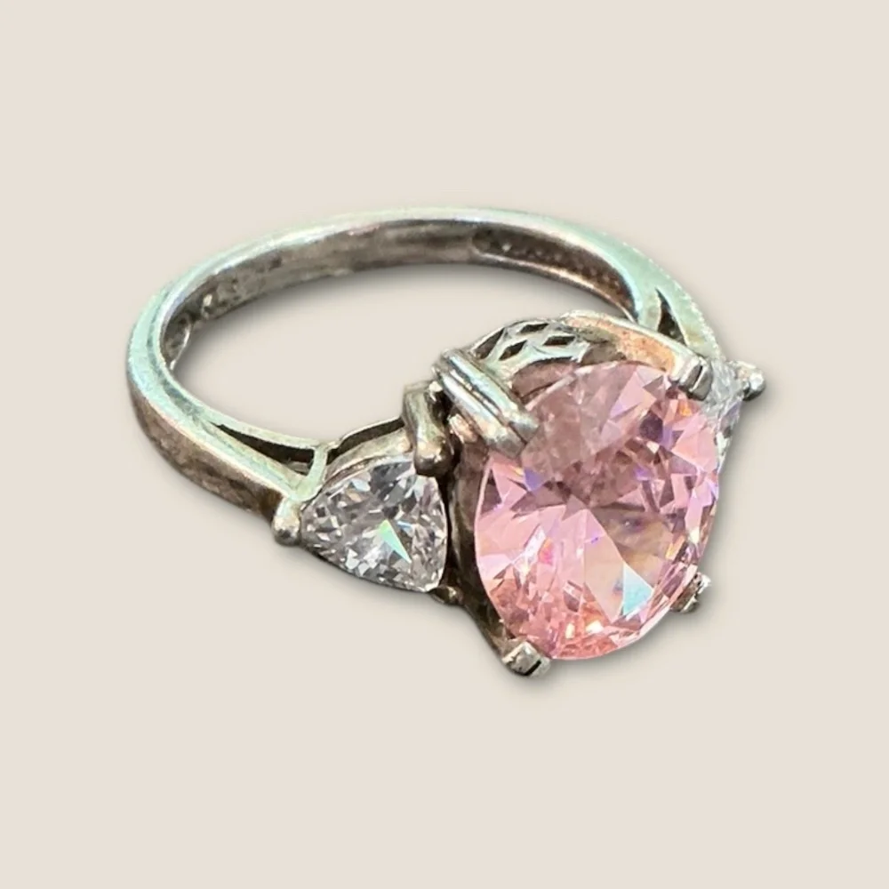Vintage Sterling Silver Pink and Clear CZ Ring